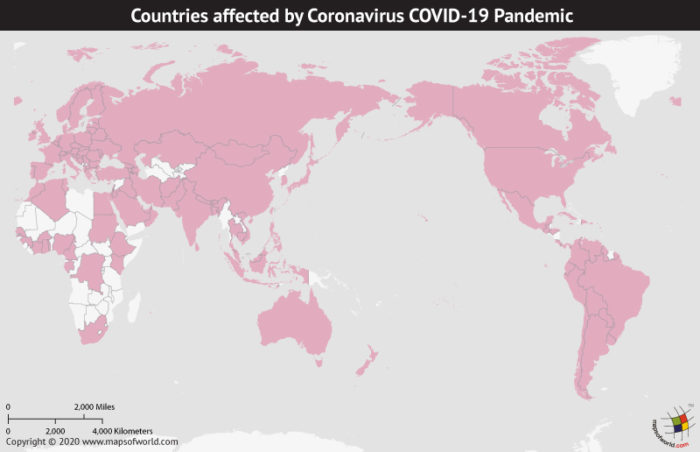 Map of World Highlighting Countries Affected by Coronavirus Outbreak as per Mar 14, 2020