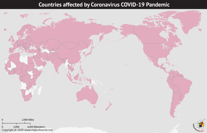 Map of World Showing Countries Affected by Coronavirus Outbreak as per Mar 20, 2020