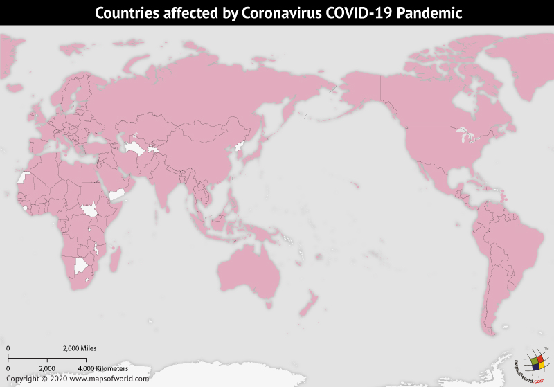 Map of World Showing Countries Affected by Coronavirus Outbreak as per Mar 27, 2020