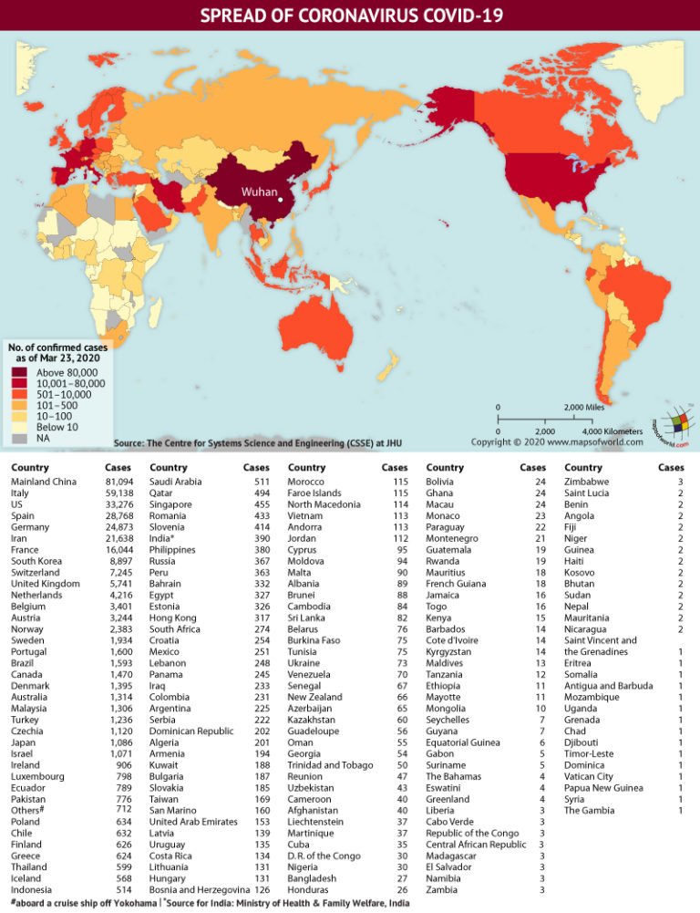 World Map Showing the Spread of Coronavirus Around the World as per ...