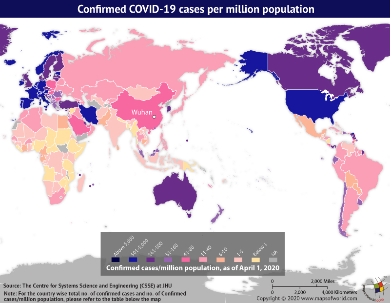 World Map Showing the Spread of Coronavirus Around the World as per Apr 01, 2020