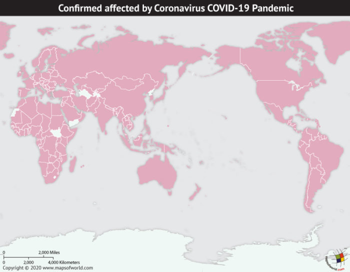Map of World Highlighting Countries Affected by Coronavirus Outbreak as per April 04, 2020