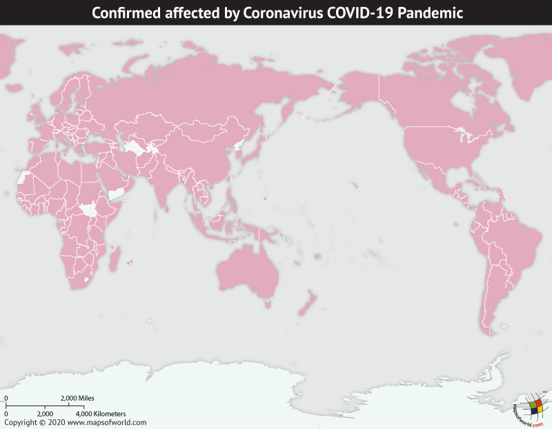 Map of World Showing Countries Affected by Coronavirus Outbreak as per Apr 04, 2020