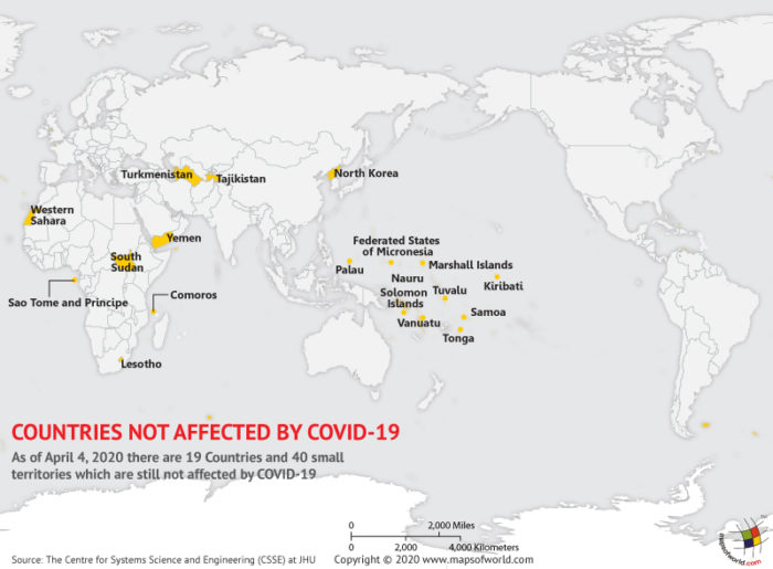Countries not affected by coronavirus