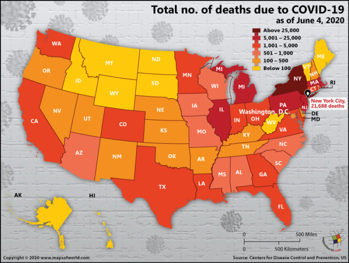 Map of USA Showing Total Number of Deaths Due to COVID-19 as on June 04, 2020