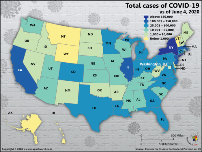 Map of USA Showing Total Number of Reported Cases of COVID-19 as on June 04, 2020