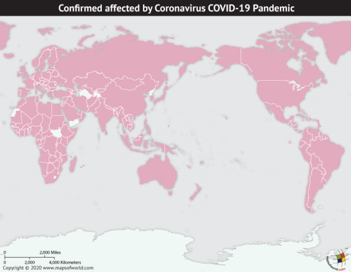 Map of World Highlighting Countries Affected by Coronavirus Outbreak as per Apr 03, 2020