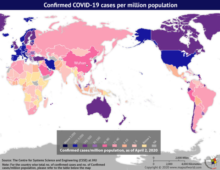 Map Highlighting the Spread of Coronavirus Around the World as per Apr 02, 2020