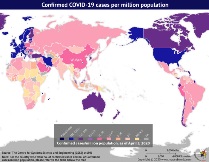 Map Highlighting the Spread of Coronavirus Around the World as per Apr 03, 2020