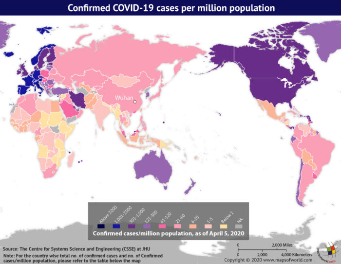 Map Highlighting the Spread of Coronavirus Around the World as per Apr 05, 2020