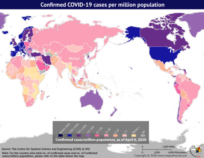 Map Highlighting the Spread of Coronavirus Around the World as per Apr 06, 2020