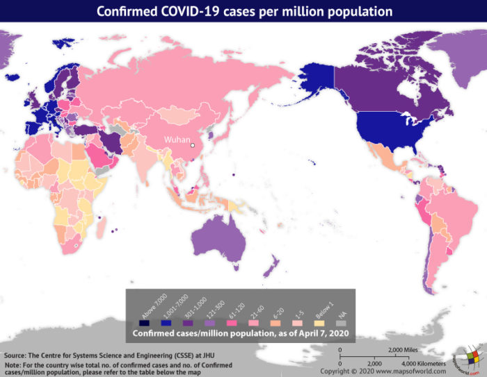 Map Highlighting the Spread of Coronavirus Around the World as per Apr 07, 2020