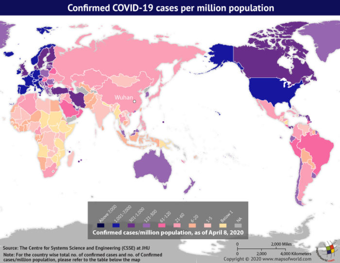 Map Highlighting the Spread of Coronavirus Around the World as per Apr 08, 2020