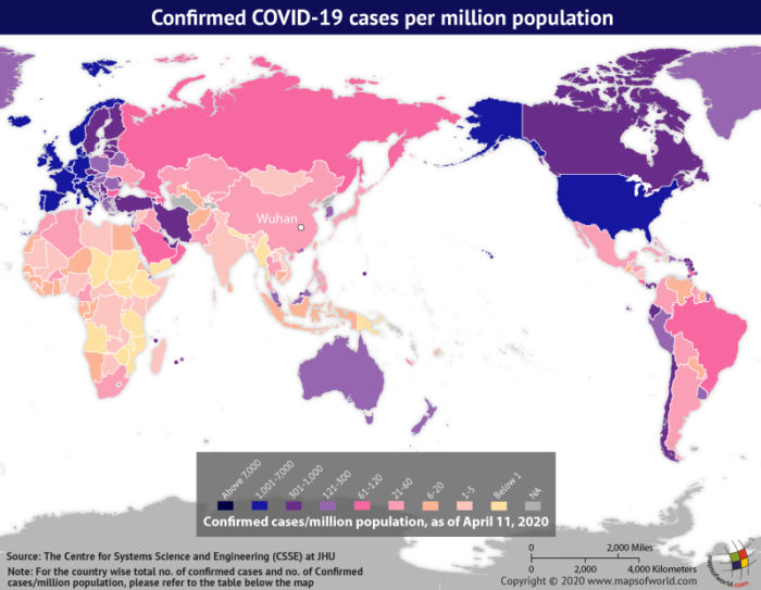 Map Highlighting the Spread of Coronavirus Around the World as per Apr 11, 2020