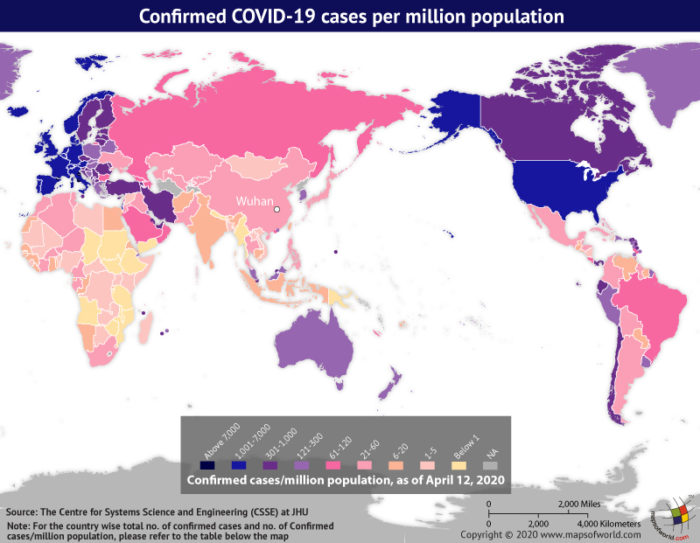 Map Highlighting the Spread of Coronavirus Around the World as per Apr 12, 2020