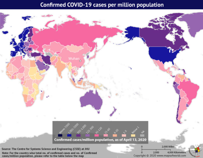 Map Highlighting the Spread of Coronavirus Around the World as per Apr 13, 2020