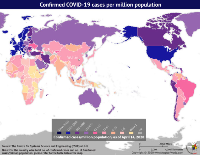 Map Highlighting the Spread of Coronavirus Around the World as per Apr 14, 2020