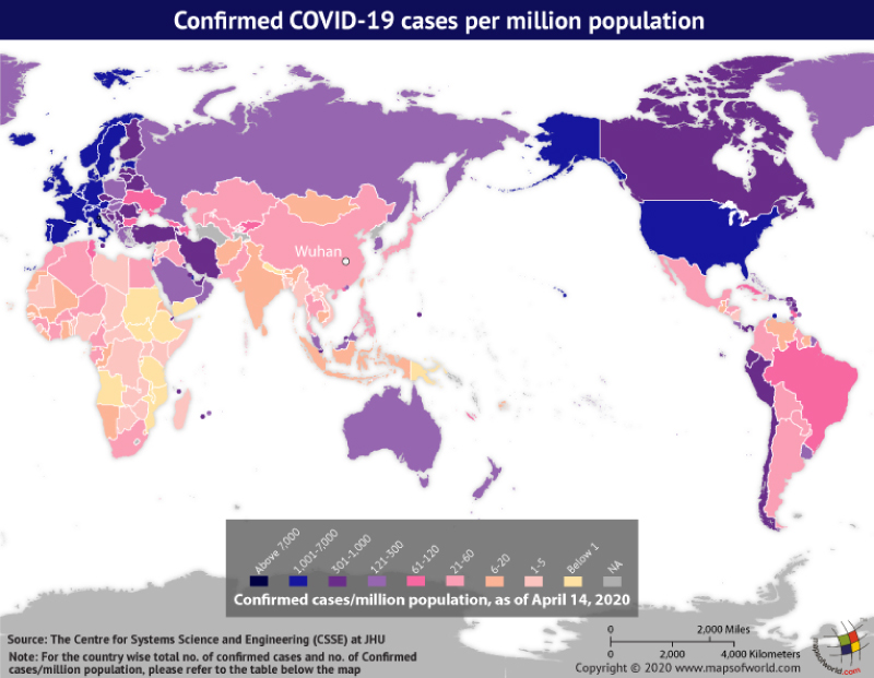 World Map Showing the Spread of Coronavirus Around the World as per Apr 14, 2020