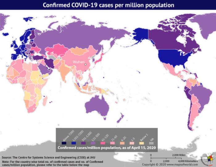 Map Highlighting the Spread of Coronavirus Around the World as per Apr 15, 2020