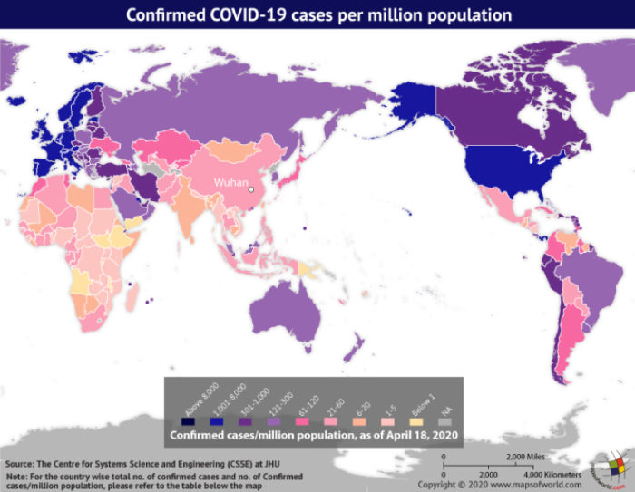 Map Highlighting the Spread of Coronavirus Around the World as per Apr 18, 2020