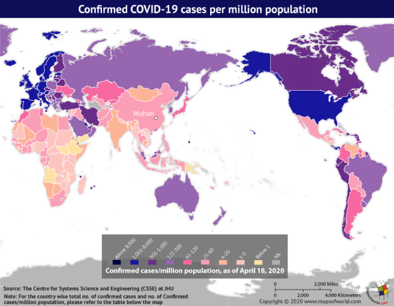 World Map Showing the Spread of Coronavirus Around the World as per Apr 18, 2020