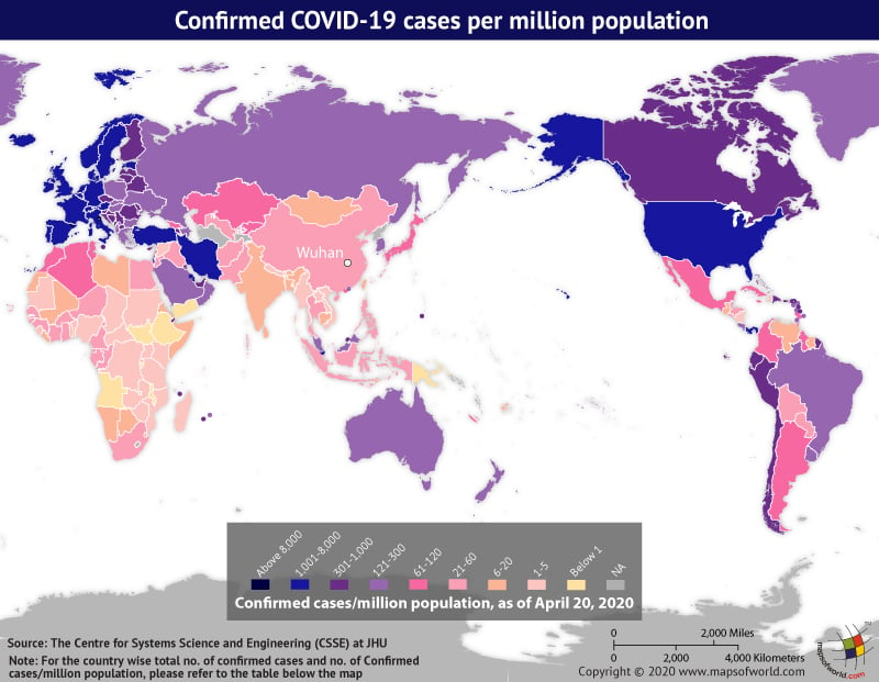 World Map Showing the Spread of Coronavirus Around the World as per Apr 20, 2020