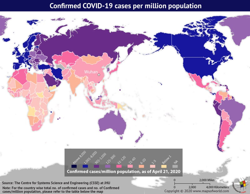 World Map Showing the Spread of Coronavirus Around the World as per Apr 21, 2020