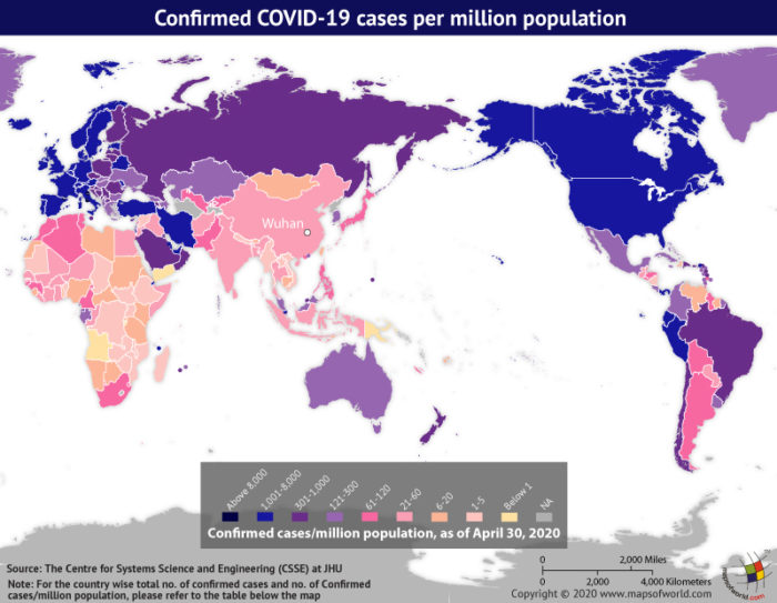 Map Highlighting the Spread of Coronavirus Around the World as per Apr 30, 2020