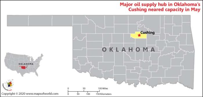 Map of Oklahome Showing Location of Cushing City (Major Oil Supplying Hub in Oklahoma)