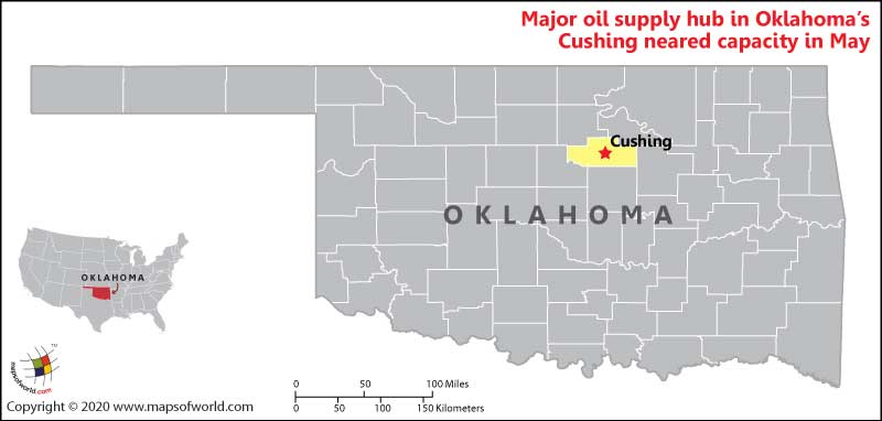 Map Of Oklahome Showing Location Of Cushing City Major Oil