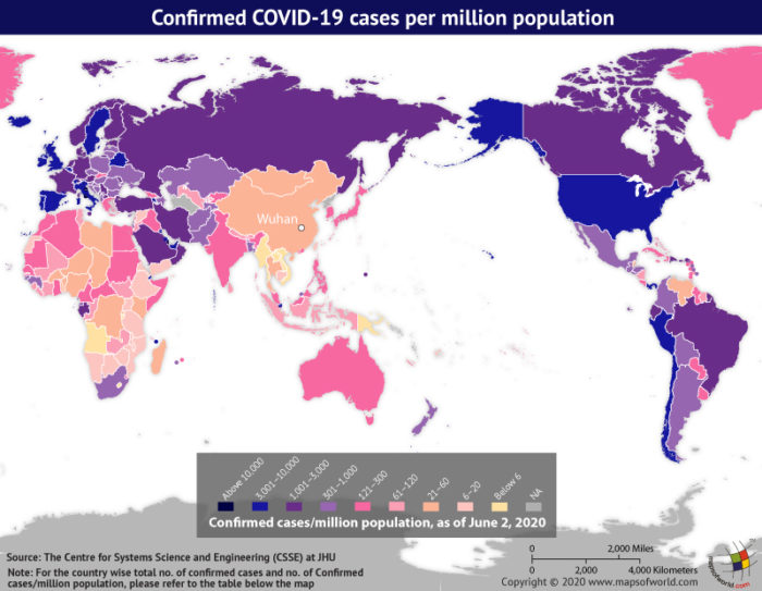 Map Highlighting the Spread of Coronavirus Around the World as per June 02, 2020