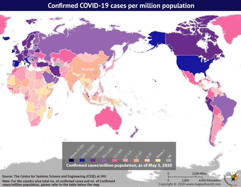 World Map Showing the Spread of Coronavirus Around the World as per May 03, 2020