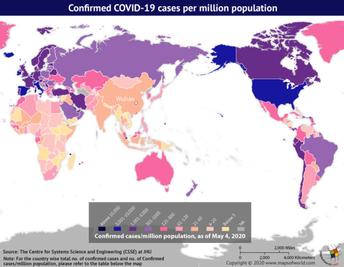 Map Highlighting the Spread of Coronavirus Around the World as per May 04, 2020