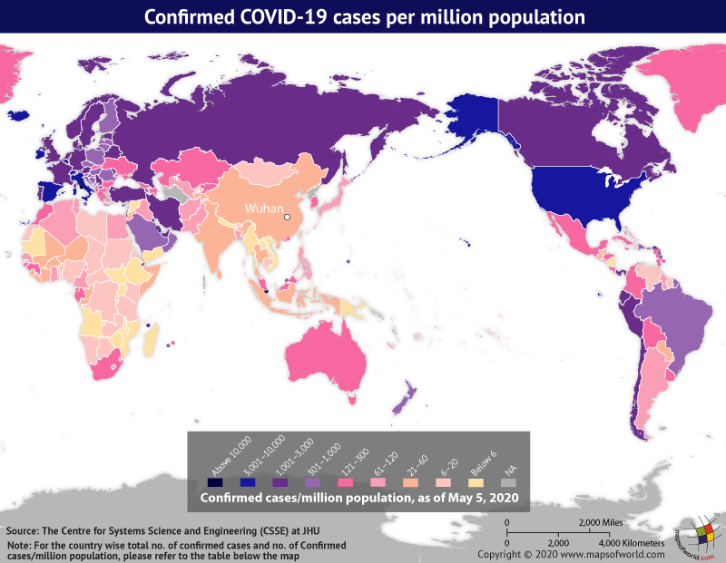 World Map Showing the Spread of Coronavirus Around the World as per May 05, 2020
