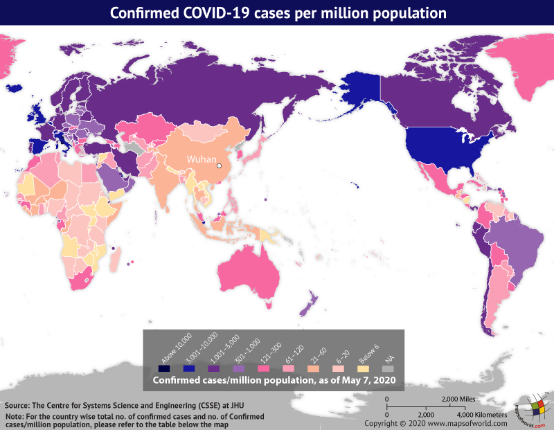 World Map Showing the Spread of Coronavirus Around the World as per May 07, 2020