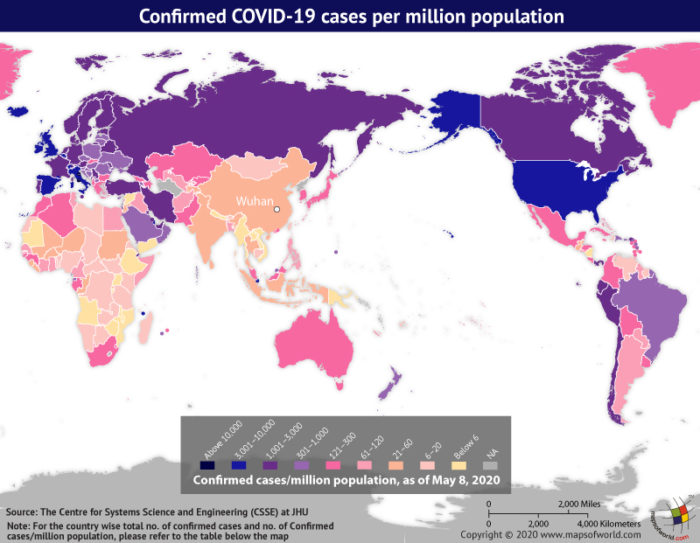 Map Highlighting the Spread of Coronavirus Around the World as per May 08, 2020