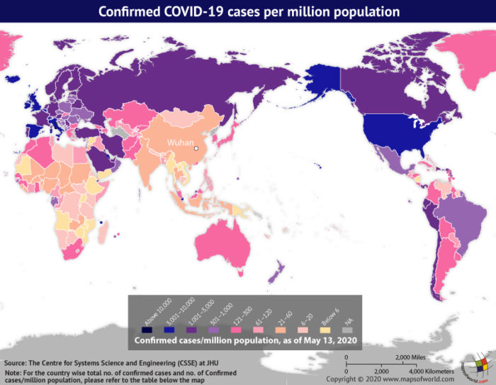 Map Highlighting the Spread of Coronavirus Around the World as per May 13, 2020