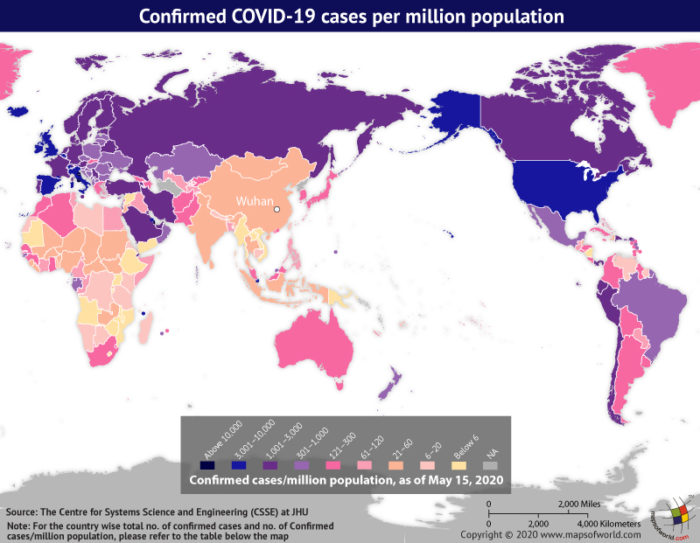 Map Highlighting the Spread of Coronavirus Around the World as per May 15, 2020