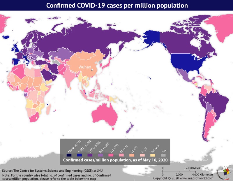 World Map Showing the Spread of Coronavirus Around the World as per May 16, 2020