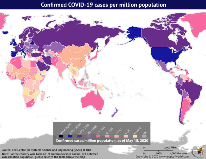 Map Highlighting the Spread of Coronavirus Around the World as per May 18, 2020