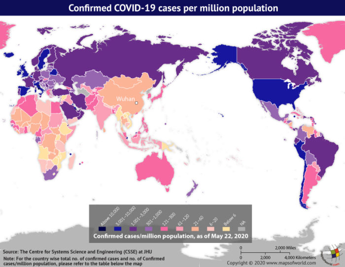 Map Highlighting the Spread of Coronavirus Around the World as per May 22, 2020