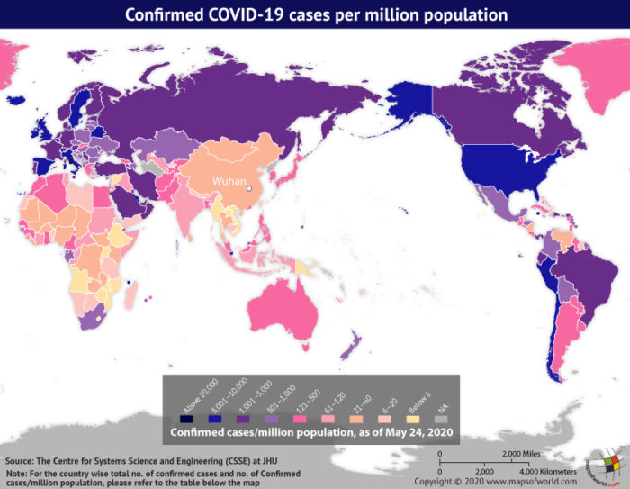 Map Highlighting the Spread of Coronavirus Around the World as per May 24, 2020