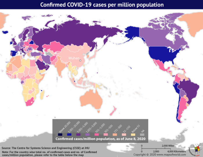 Map Highlighting the Spread of Coronavirus Around the World as per June 08, 2020