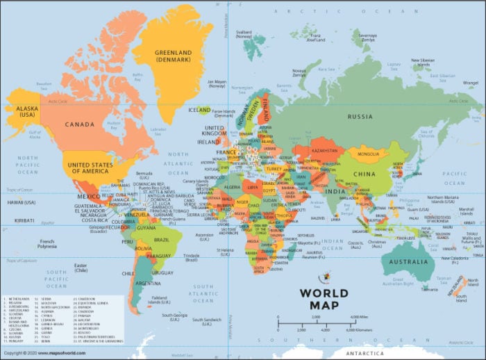 Political Map Of The World Showing Countries