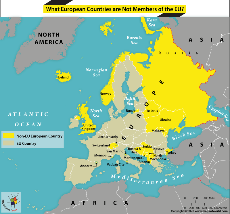 Map Highlighting European Countries which are Not Members of the EU
