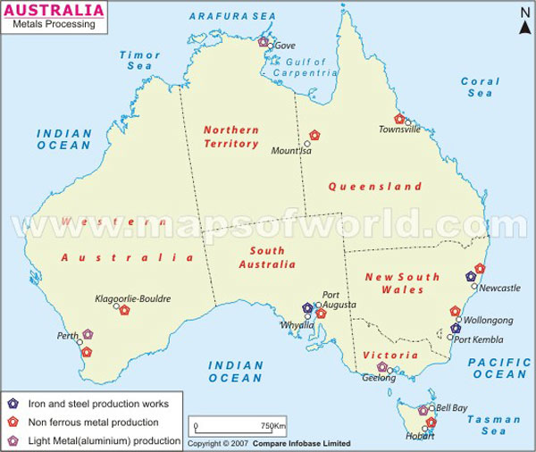 Map of Metal Processing Industries in Australia