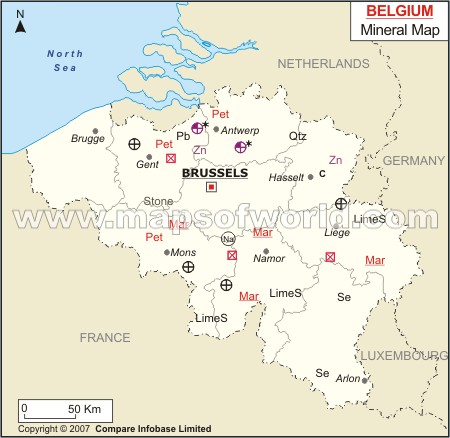 Belgium Mineral Map | Belgium Natural Resources Map