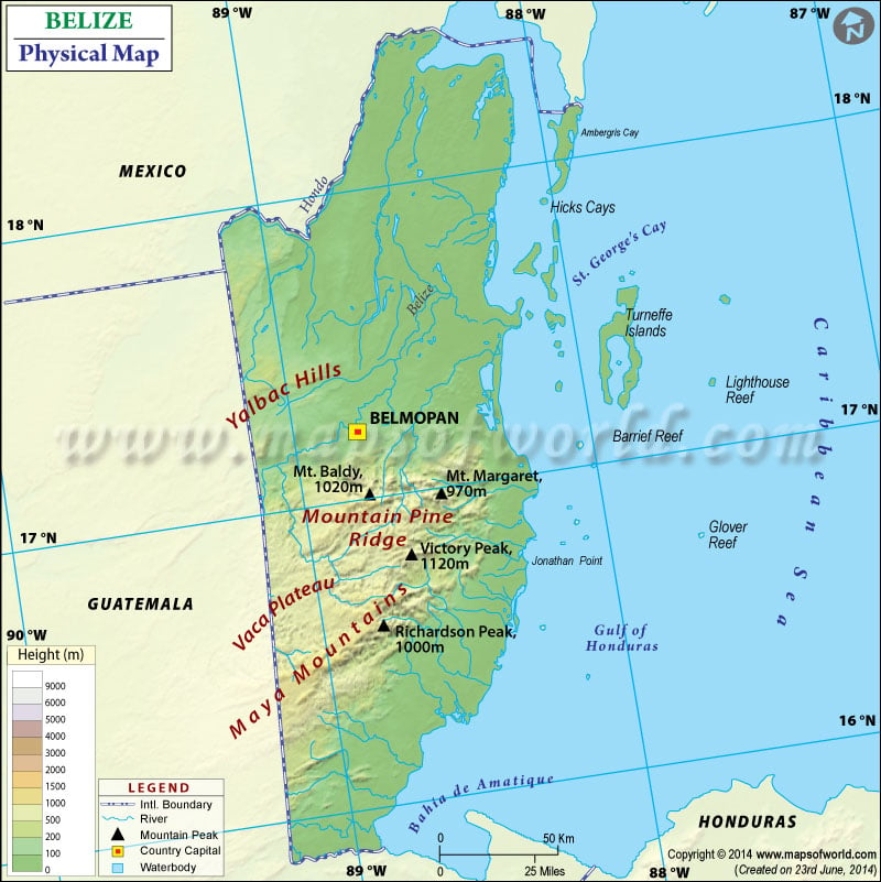 Physical Map of Belize
