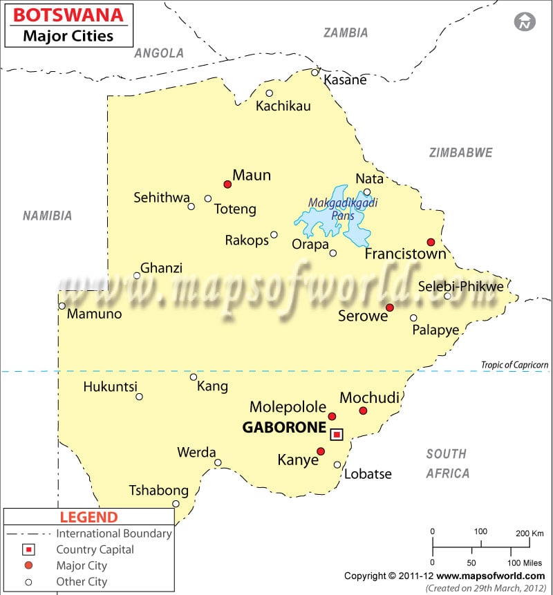 Map of Botswana with Cities