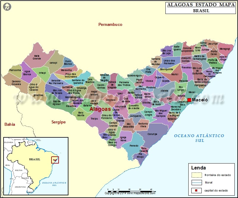 Map of Alagoas Brazil